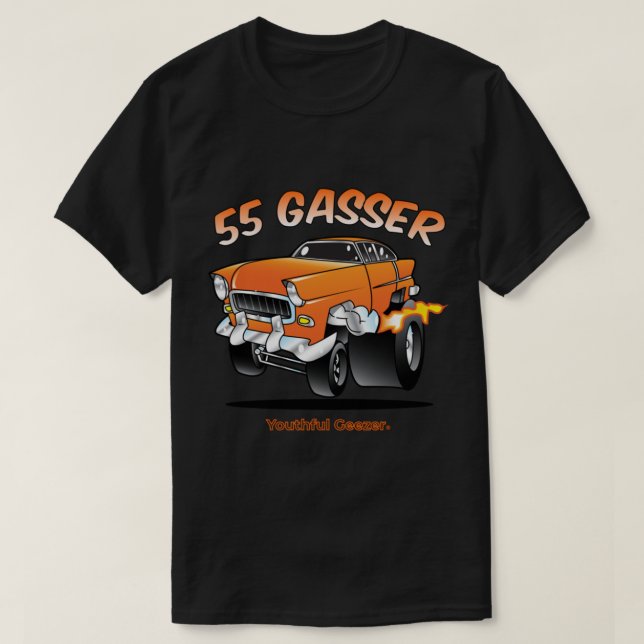 Camiseta Chevy 55 Gasser Personalizado Car Toon (Diseño del anverso)