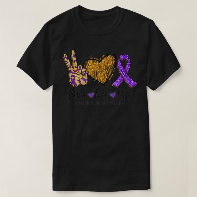 Camiseta Chiari Malformation Awareness Peace Love Cure Purp (Diseño del anverso)