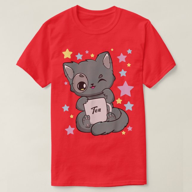 Camiseta Chibi Anime Cat Beber un té Boba Kawaii Neko Fa (Diseño del anverso)