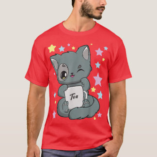 Camiseta Chibi Anime Cat Beber un té Boba Kawaii Neko Fa