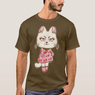 Camiseta Chibi Anime Kawaii Strawberry Cat Cute Pastel Rosa