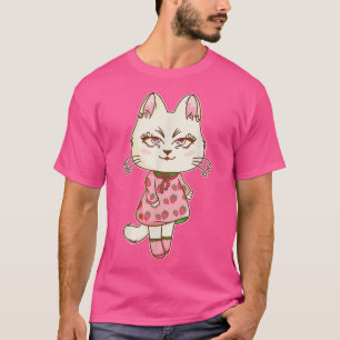 Camiseta Chibi Anime Kawaii Strawberry Cat Cute Pastel Rosa