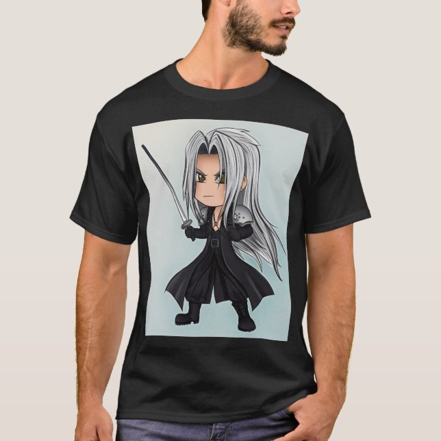 Camiseta Chibi Antihéroe de Cabello Plateado  (Anverso)