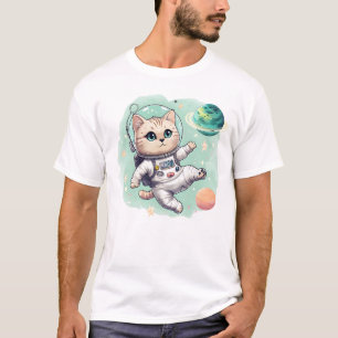 Camiseta Chibi Astronaut Cat en el espacio - Cute Pegatina.