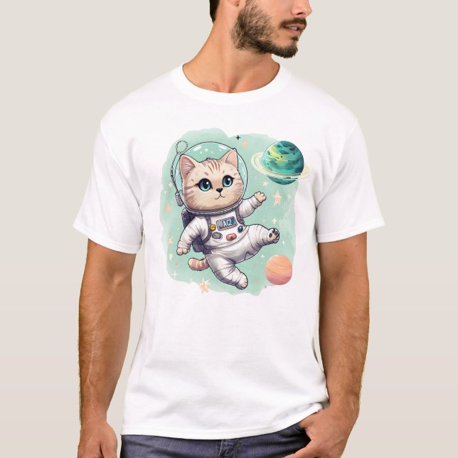Camiseta Chibi Astronaut Cat en el espacio - Cute Pegatina. (Anverso)