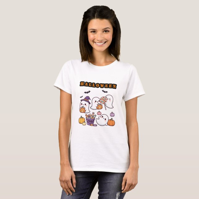 Camiseta "¡Chibi-Boo! Fantasmitas Dulces & Calabazas (Anverso completo)