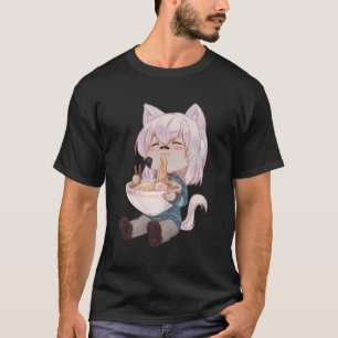 Camiseta Chibi Cat Anime Chica Cute Kawaii rame gato japoné