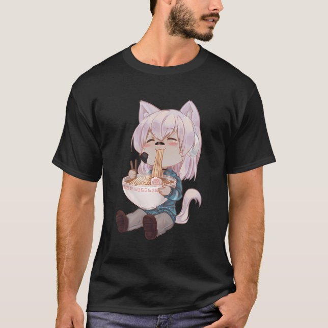 Camiseta Chibi Cat Anime Chica Cute Kawaii rame gato japoné (Anverso)