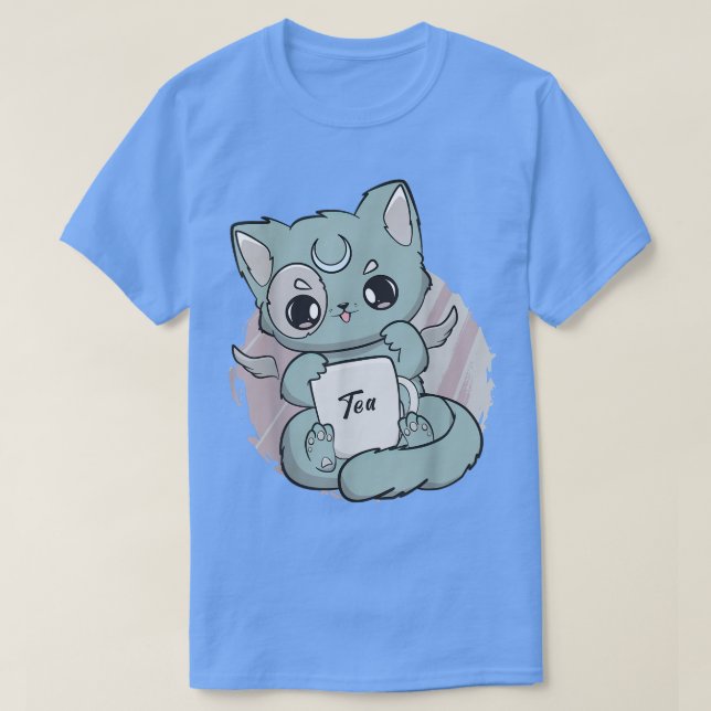 Camiseta Chibi Cat Con Tea Cup Anime Neko Angelcore (Diseño del anverso)