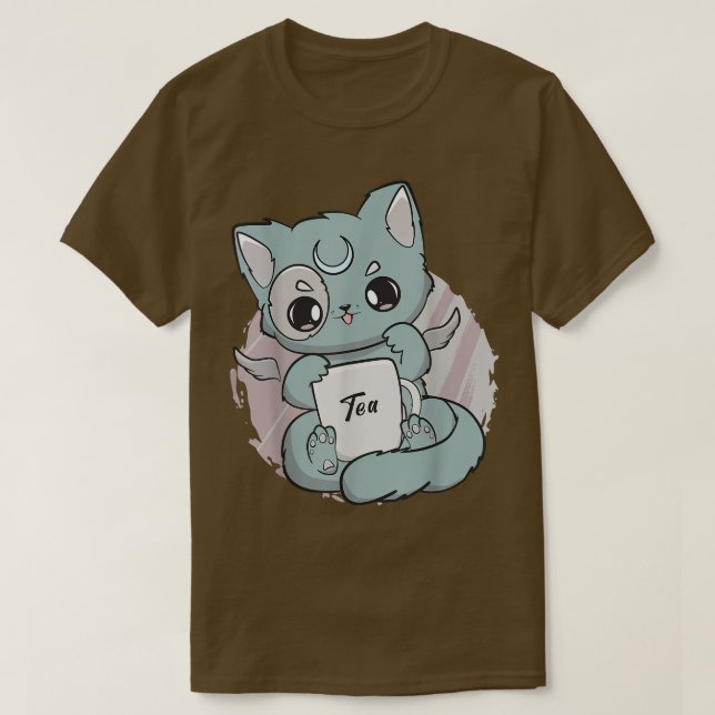 Camiseta Chibi Cat Con Tea Cup Anime Neko Angelcore (Diseño del anverso)