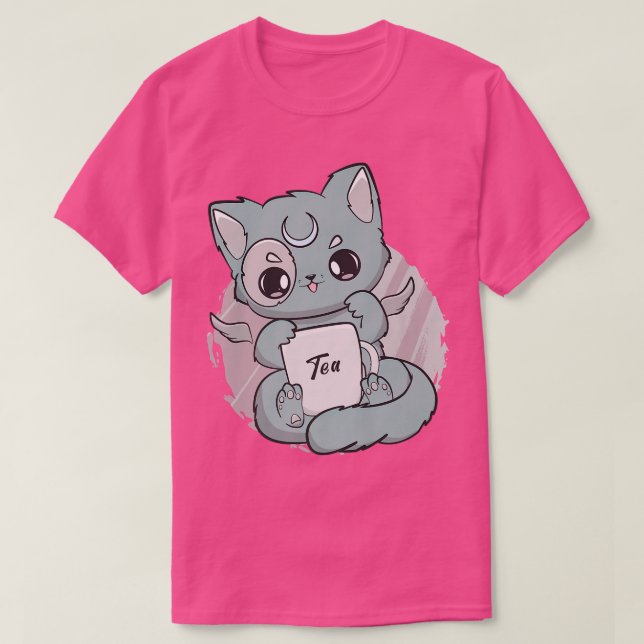 Camiseta Chibi Cat Con Tea Cup Anime Neko Angelcore (Diseño del anverso)