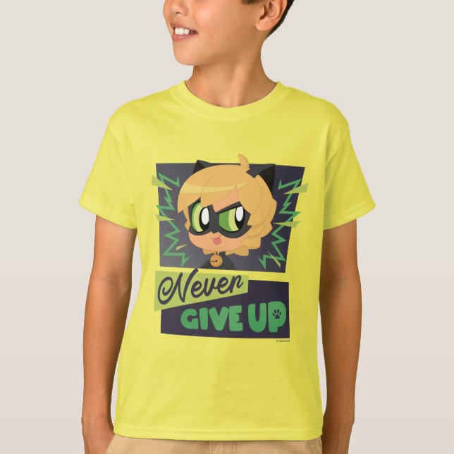 Camiseta Chibi Cat Noir Nunca se rinde (Anverso)