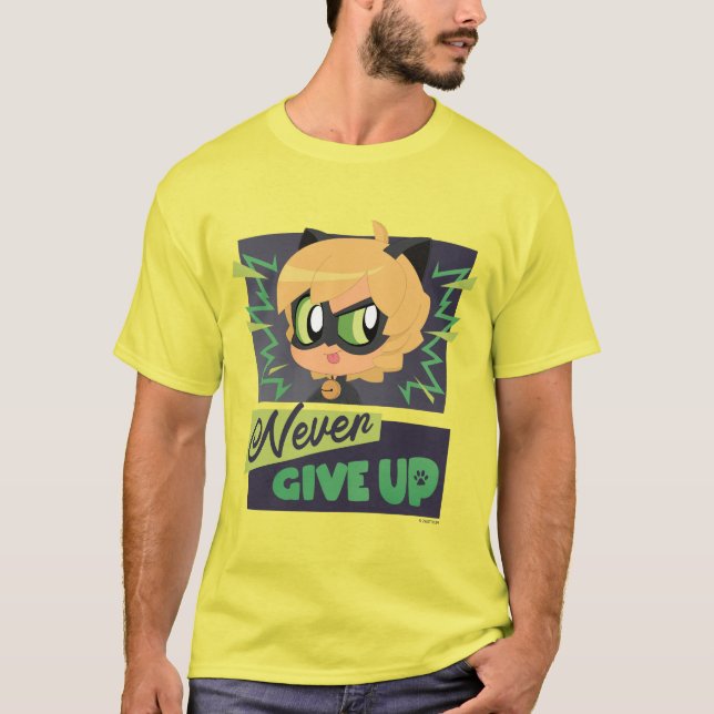 Camiseta Chibi Cat Noir Nunca se rinde (Anverso)