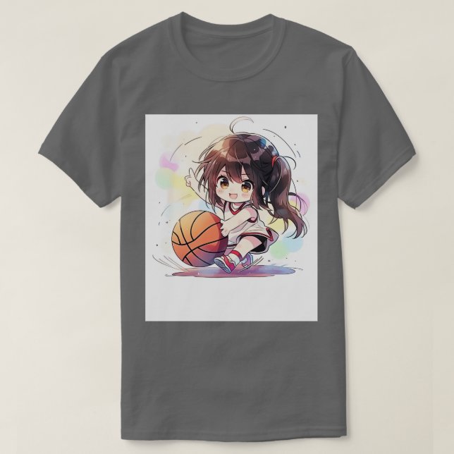 Camiseta chibi chica jugar al baloncesto (Diseño del anverso)