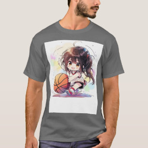 Camiseta chibi chica jugar al baloncesto