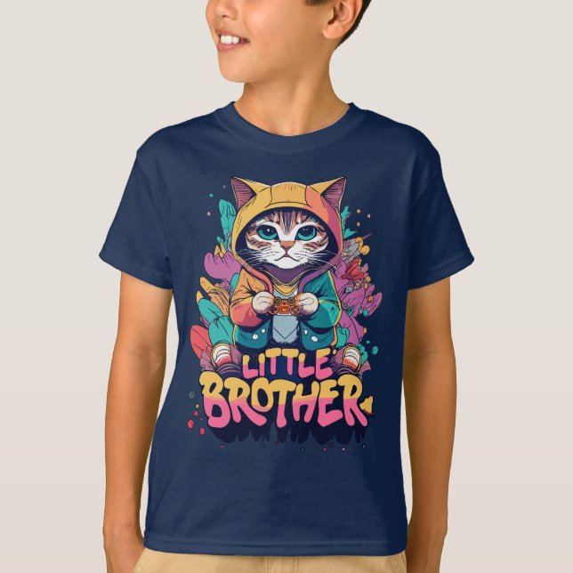 Camiseta Chibi Colorida Cat Hooded Little Brother (Anverso)