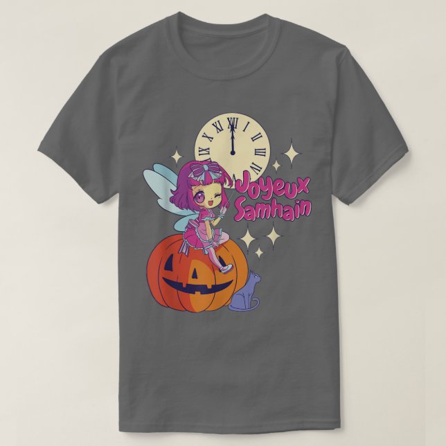 Camiseta Chibi Fairy Godparent Black Cat Pumpkin Halloween (Diseño del anverso)
