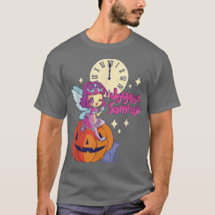 Camiseta Chibi Fairy Godparent Black Cat Pumpkin Halloween