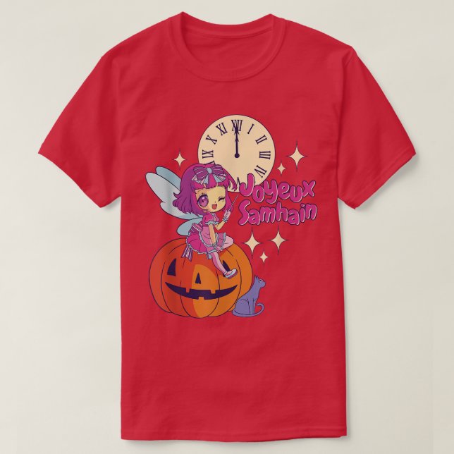 Camiseta Chibi Fairy Godparent Black Cat Pumpkin Halloween (Diseño del anverso)