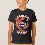Camiseta Chibi Harley Quinn Splits<br><div class="desc">Echa un vistazo a Chibi Harley Quinn mientras hace las divisiones delante de un fondo de diamante de polka rojo con su nombre escrito a su alrededor.</div>