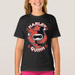 Camiseta Chibi Harley Quinn Splits<br><div class="desc">Check out Chibi Harley Quinn as she does the splits in front of a red polka dot diamond backdrop with her name written around her.</div>