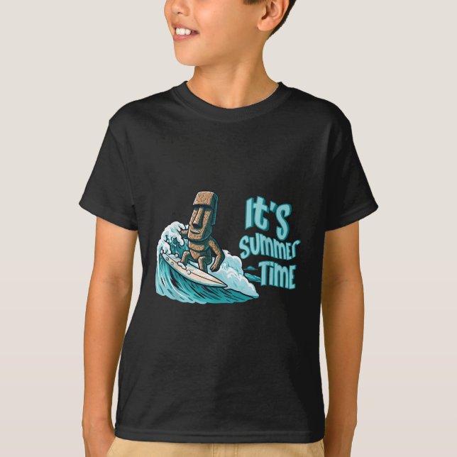 Camiseta Chibi Moai Mood Surfing Summer Time Beach Ocean Se (Anverso)