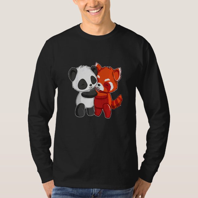 Camiseta Chibi Panda Bear Abrazos Rojos Panda Cute Niños (Anverso)