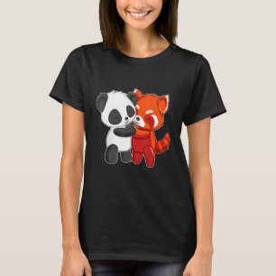 Camiseta Chibi Panda Bear Abrazos Rojos Panda Cute Niños