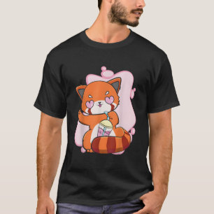 Camiseta Chibi Panda Rojo Con Burbuja De Té De Boba Otaku A
