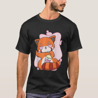 Camiseta Chibi Panda Rojo Con Burbuja De Té De Boba Otaku A