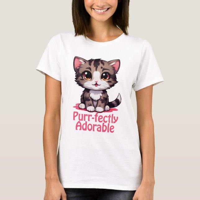 Camiseta Chibi Purr-fectamente adorable Kawaii Kitten en ro (Anverso)