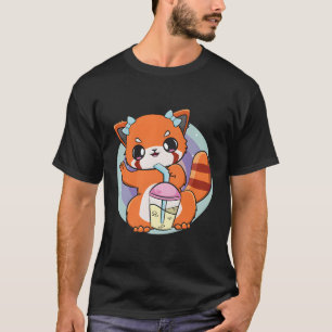 Camiseta Chibi Red Panda Con Boba Tea Bubble Otaku Anime B