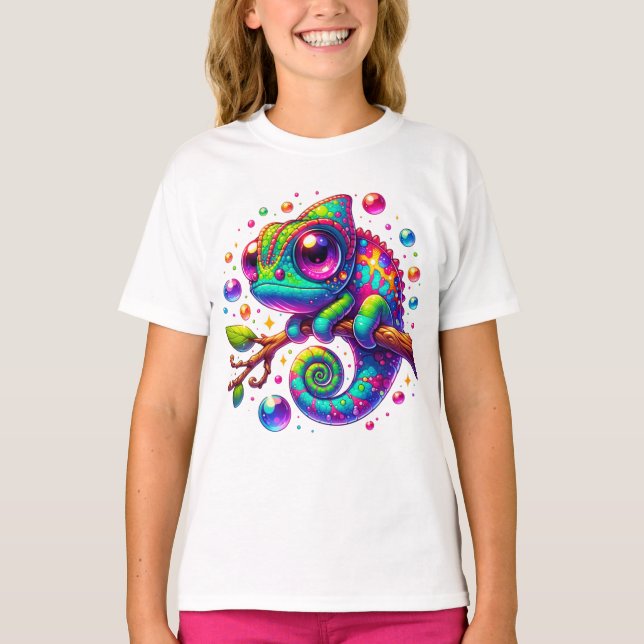 Camiseta Chibi style chameleon in rainbow colors (Anverso)