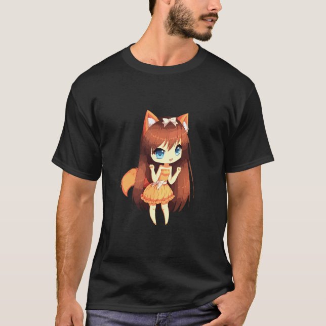 Camiseta Chibi Style Kawaii japonés Anime Chica con Fox Ea (Anverso)