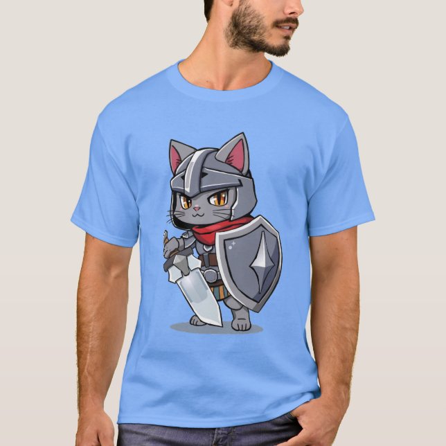 Camiseta Chibi Style Medieval Cat Swordsman (Anverso)