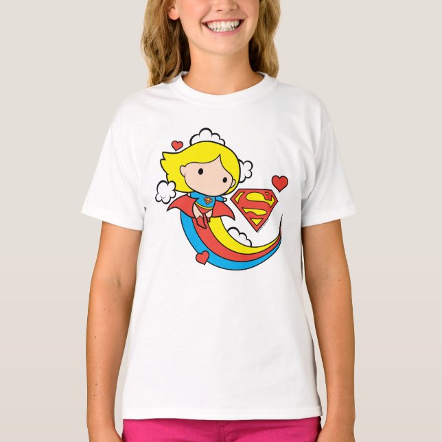 Camiseta Chibi Supergirl Volando Arcoiris (Anverso)