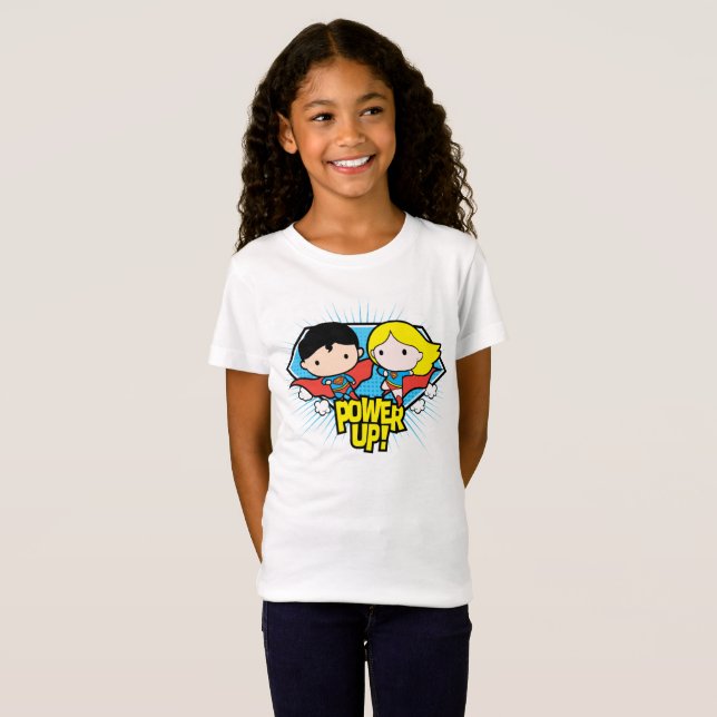 Camiseta ¡Chibi Superman & Chibi Supergirl Power Up! (Anverso completo)