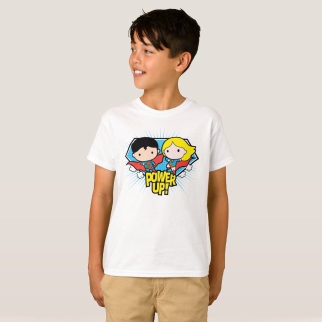 Camiseta ¡Chibi Superman & Chibi Supergirl Power Up! (Anverso completo)