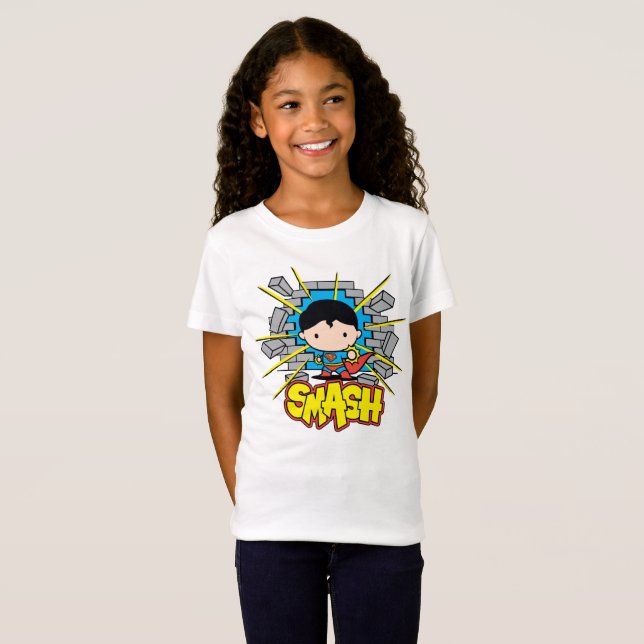 Camiseta Chibi Superman huele a través de la pared de ladri (Anverso completo)