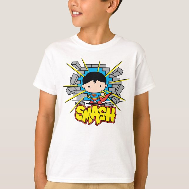 Camiseta Chibi Superman Smashing Through Brick Wall (Anverso)