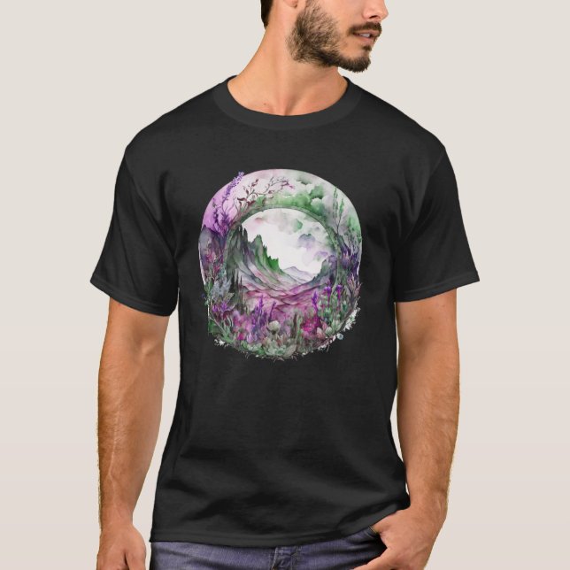 Camiseta Chic Boho Floral Mountain Scene  Forest Nature Flo (Anverso)