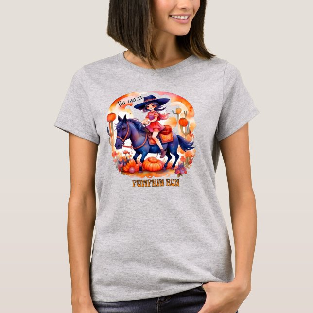Camiseta Chica a caballo Gran Calabaza Corre Halloween (Anverso)
