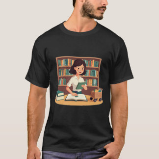 Camiseta Chica Acogedora Leyendo Estantería