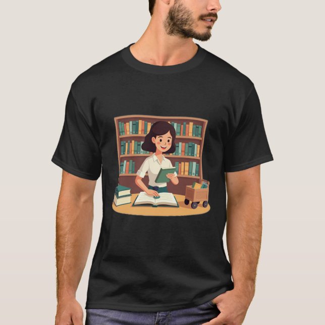 Camiseta Chica Acogedora Leyendo Estantería (Anverso)