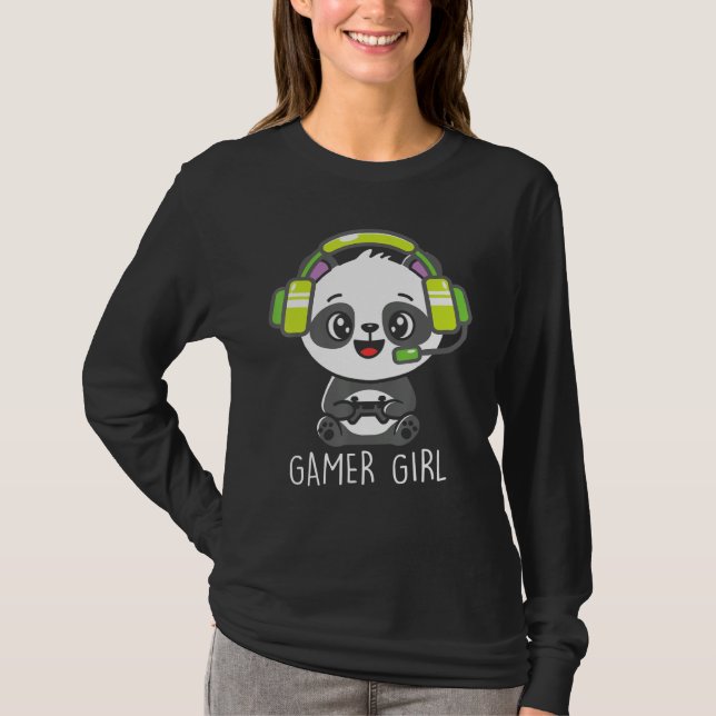 Camiseta Chica adolescente Gamer Panda con juego de video a (Anverso)