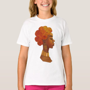 Camiseta Chica africana real con flores en el pelo