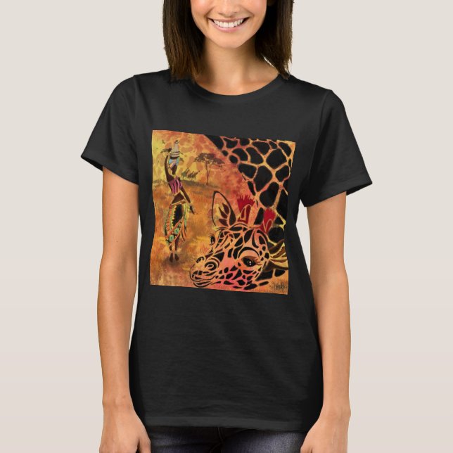 Camiseta Chica africano y jirafa - Amigos - Dibujo de arte  (Anverso)
