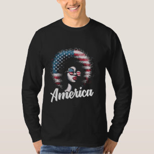 Camiseta Chica afroamericana de bandera norteamericana de b