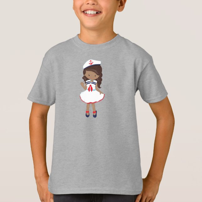 Camiseta Chica afroamericano, capitán de barco, navegante,  (Anverso)