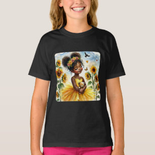 Camiseta Chica afroamericano con girasoles y tapete